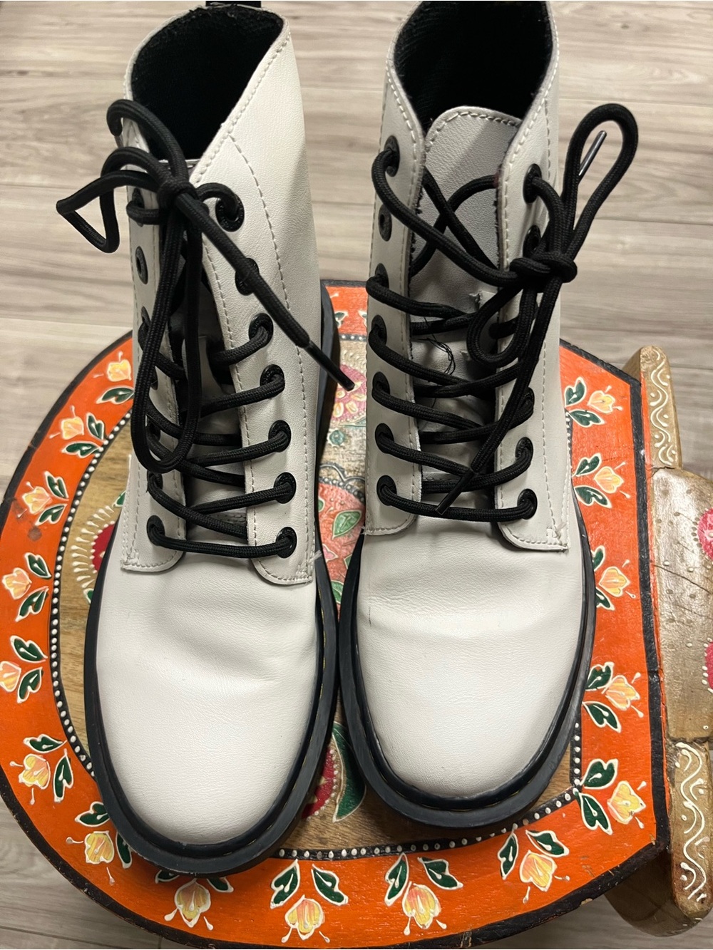 Dr. Martens White Luana Combat Boots with Black Laces